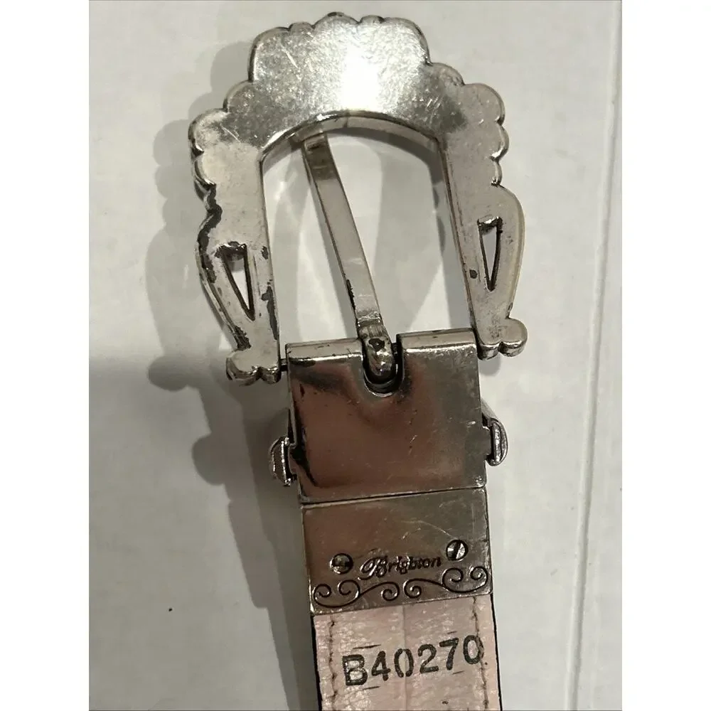 Brighton Belt ML 32 Reversible Pink or Black Leather Silver Hardware B40270